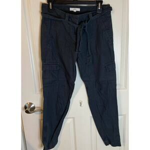 LOFT Cargo Jogger Pants Women's Size 0 Blue Belted Tapered Zipper Leg